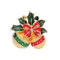 Charming Christmas bell brooch with red bow and green holly leaves on white background - Christmas Bell Bow Style