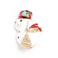 Détail d'une broche bonhomme de neige en émail festif avec chapeau rouge et balai doré - Style Bonhomme de Neige Avec Chapeau Rouge Et Balai Doré (02)