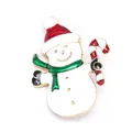 Détails d'une broche bonhomme de neige avec bonnet rouge et écharpe verte sur fond doré - Style Bonhomme de Neige Avec Sucre d'Orge (06)