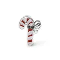 Détail macro du pendentif canne à sucre de Noël en émail rouge et blanc sur métal argenté - Sucre d'Orge (3) / Argent