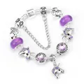 Bracciale con ciondolo unicorno argentato con perline viola e pendente cuore Love Is Forever - 16cm / Argento