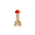 Charme de bracelet en maille dorée avec cœur en émail rouge et pierres de zircon - Cœur avec Pierres (Or 3)