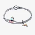 Bracciale multifilo a serpente argentato con ciondoli arcobaleno e piccolo mostro - 16cm / Stile Arcobaleno e Mostro (Stile 1)