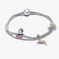 Bracciale a catena snake argento multistrato con ciondoli unicorno, arcobaleno e cuore - 16cm / Stile Unicorno Smaltato e Arcobaleno Stellato (Stile 2)