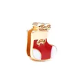Charme de bas de Noël en émail rouge et blanc avec nœud doré pour bracelets - Chaussette de Noël (8) / Or