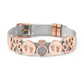Adjustable mesh bracelet with rose gold charms featuring paw prints and baby feet - Silver