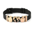 Black mesh keeper bracelet with world map heart and apple charms in rose gold - World Map Style (款式五)
