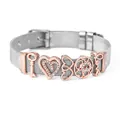 Zilveren mesh-armband met roségouden bedeltjes in de vorm van een hart en Love - Sleutel Hart LOVE Stijl (Stijl 3)