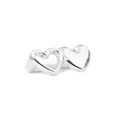 Bague double cœur en argent poli avec des motifs de cœur creux et plein - Style Double Cœur / Argent