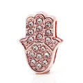 Roségouden Hamsa-hand bedel met kristallen voor DIY 10mm schuifarmbanden - Roségoud Hand van Fatima (Roségoud 13)
