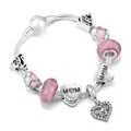 Roze bedelarmband met hartjes en MOM-gegraveerde hangers met diamanten hartbedel - 16cm / Roze Mama Kattenpoot Stijl (Stijl 1)