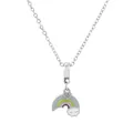 Silver rainbow necklace with a smiling white enamel cloud pendant for girls - 45cm / Silver Rainbow Cloud (NC07)