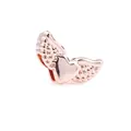 Perle cœur en or rose avec ailes d'ange, charme pour bracelets bijoux DIY - Style Ailes de Cœur Or Rose / Or rose