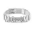 Bracciale a maglia in acciaio inossidabile argento 10mm con ciondoli MOM e Love stile orologio - Argento - Stile MOM Love