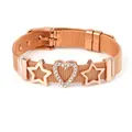 Bracelet en maille or rose avec breloque cœur en strass et étoiles de mer polies - Or Rose Cœur Étoile (ST11)