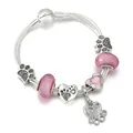 Silver chain charm bracelet featuring pink glass beads and engraved heart pendant - 16cm / Pink Glitter Heart Style (Style 5)