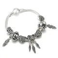 Bohemian style silver chain bracelet with pink heart beads and feather charms - 16cm / Silver Feather Bohemian Style (Style 6)