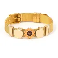 Bracciale a maglia dorata con ciondoli a girasole e mela in stile milanese d'acciaio - Stile Girasole e Mela Oro (ST01)