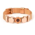 Bracciale a maglia oro rosa con ciondoli a girasole e mela e fibbia regolabile in metallo - Stile Girasole e Mela Oro Rosa (ST02)