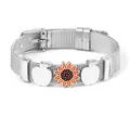 Bracciale a maglia argento con ciondoli a girasole e mela e fibbia regolabile - Stile Girasole e Mela Argento (ST03)