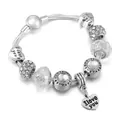 Silver chain charm bracelet featuring pink heart pendant and I Love You engraving - 16cm / Silver Eternal Love Style (Style 7)