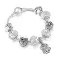Silver snake chain charm bracelet featuring pink crystal beads and loving heart pendant - 16cm / Silver Heart Style (Style 8)