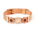 Bracciale a maglia oro rosa con ciondoli a girasole e pietra rosa centrale con diamanti - Stile Girasole e Pietra Tonda Oro Rosa (ST05)