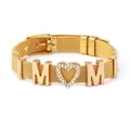 Bracciale a maglia in acciaio dorato 10mm con scritta MOM e cristallo a cuore - Oro - Stile MOM Cuore Strass