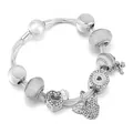 Silver snake chain charm bracelet with pink crystal hearts and Be My Valentine engraving - 16cm / Valentine's Day Heart Wing Style (Style 9)