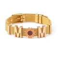 Golden mesh bracelet featuring MOM lettering and sunflower charm with buckle strap - Gold - MOM Sunflower Style