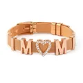 Bracciale a maglia in acciaio inossidabile oro rosa con ciondolo a cuore MOM - Oro Rosa - Stile MOM Cuore Strass