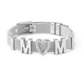 Silver mesh keeper bracelet with crystal heart and MOM letters for Mother's Day - Silver - MOM Heart Rhinestone Style
