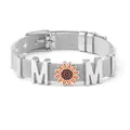 Silver mesh bracelet with sunflower and MOM charms featuring adjustable buckle strap - Silver - MOM Sunflower Style