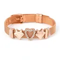 Bracelet keeper en maille or rose avec charms renard et pendentif coeur serti de diamants - Or Rose Renard Cœur (ST08)
