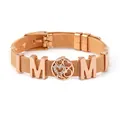 Rose gold stainless steel mesh bracelet with MOM charms and crystal heart slider - Rose Gold - MOM Hollow Circle Heart Style