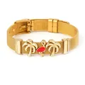 Bracciale a maglia dorata con ciondoli fenicottero rosso e palma per un look estivo - Stile Fenicottero Palma Oro (ST10)