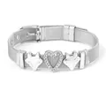 Bracelet en maille argentée avec pendentif cœur brillant, breloques renard et boucle - Argent Renard Cœur (ST09)