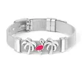 Bracciale a maglia argento con ciondoli a fenicottero rosa e palma e fibbia orologio - Stile Fenicottero Palma Argento (ST12)