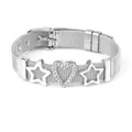 Bracelet en maille argentée avec breloques cœur en strass et étoiles style marin - Argent Cœur Étoile (ST12)