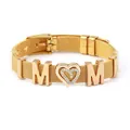 Golden stainless steel mesh bracelet with sparkling rhinestone MOM heart charm - Gold - MOM Pavé Rhinestone Heart Style