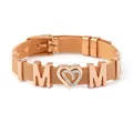 Rose gold stainless steel mesh bracelet featuring a sparkling MOM heart charm for Mother's Day - Rose Gold - MOM Pavé Rhinestone Heart Style