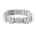 Silver stainless steel mesh bracelet featuring a sparkling crystal heart MOM charm - Silver - MOM Pavé Rhinestone Heart Style