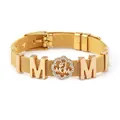 Golden stainless steel mesh bracelet featuring M letters and #1 MOM pendant with rhinestones - Gold - #1 MOM Style