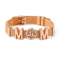 Rose gold stainless steel mesh keeper bracelet with #1 MOM letter charms - Rose Gold - #1 MOM Style