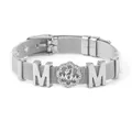 Silver stainless steel mesh bracelet featuring a sparkling #1 MOM letter charm buckle - Silver - #1 MOM Style