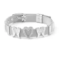 Bracelet à mailles argentées avec cœur en diamant et ailes d'ange pour femmes - Argent Cœur Ailes (ST18)