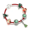 Bracciale natalizio fai-da-te con ciondoli Babbo Natale e cordino in pelle rossa - 16cm / Stile Albero di Natale Verde (Stile Sette)