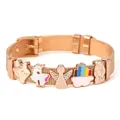 Pulsera de malla oro rosa con dijes de unicornio y ángel para mujer estilo reloj - Rosa oro