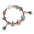 Bracciale di Natale in pelle rossa con ciondoli a forma di albero verde - Stile Albero di Natale Foresta (Stile Tre)