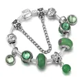 Bracciale a catena snake argento con perline sfaccettate verdi e ciondolo Love - Extra Small / Stile Perline Verde Fresco